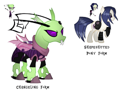 Size: 1519x1140 | Tagged: safe, artist:thecreativeenigma, derpibooru import, changeling, pony, changelingified, invader zim, ponified, saddle bag, simple background, species swap, transparent background