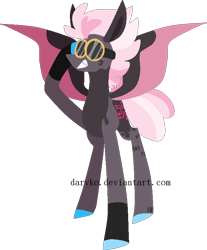 Size: 651x785 | Tagged: safe, artist:darvko, derpibooru import, oc, oc only, oc:zipper, pegasus, pony, female, goggles, mare, offspring, parent:pinkie pie, parent:thunderlane, parents:pinkielane, simple background, solo, transparent background, two toned wings