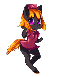 Size: 700x950 | Tagged: safe, artist:kronilix, derpibooru import, oc, oc only, anthro, earth pony, unguligrade anthro, blush sticker, blushing, clothes, dress, earth pony oc, nurse, simple background, solo, transparent background