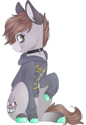 Size: 2048x3000 | Tagged: safe, artist:cinnamontee, derpibooru import, oc, oc only, oc:memo, earth pony, pony, clothes, female, high res, hoodie, mare, simple background, sitting, solo, transparent background