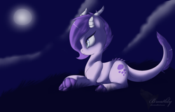 Size: 1024x655 | Tagged: safe, artist:breathly, derpibooru import, oc, oc only, oc:crystal clarity, dracony, hybrid, fanfic art, female, interspecies offspring, kilalaverse, moon, moon glow, next generation, night, offspring, parent:rarity, parent:spike, parents:sparity, solo