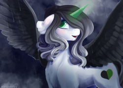 Size: 5863x4200 | Tagged: safe, artist:skylacuna, derpibooru import, oc, alicorn, pony, absurd resolution, colored wings, female, mare, rain, solo, spread wings, wings