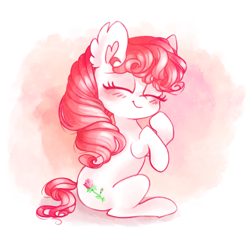 Size: 4550x4382 | Tagged: safe, artist:pinkablue, derpibooru import, desert rose, earth pony, pony, g3, absurd resolution, blushing, ear fluff, eyes closed, female, mare, sitting, solo