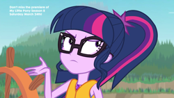 Size: 1920x1080 | Tagged: safe, derpibooru import, screencap, sci-twi, twilight sparkle, better together, equestria girls, the salty sails, angry, clothes, geode of telekinesis, glasses, magical geodes, solo, swimsuit