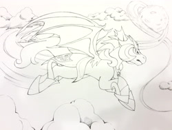 Size: 3692x2796 | Tagged: safe, derpibooru import, oc, oc only, oc:icarus the lunar guard, bat pony, armor, bat pony oc, bat wings, cloud, cloudy, commission, convention art, flying, male, night, night guard, night sky, sky, speed lines, stallion