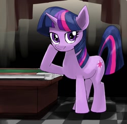 Size: 1000x980 | Tagged: safe, artist:bojack_mlplove, derpibooru import, twilight sparkle, pony, unicorn, female, looking at you, mare, pool table