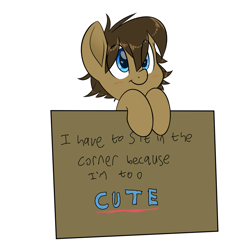 Size: 1700x1700 | Tagged: safe, artist:fluffyxai, derpibooru import, oc, oc only, oc:spirit wind, earth pony, pony, blushing, cute, joke, meme, pony shaming, shaming, sign, smiling