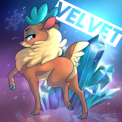 Size: 1080x1080 | Tagged: safe, artist:bluefeathercat, derpibooru import, velvet reindeer, deer, reindeer, them's fightin' herds, commission, community related, female, plot, signature, solo