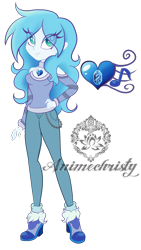 Size: 1556x2750 | Tagged: safe, artist:animechristy, derpibooru import, oc, oc only, oc:sapphire heart song, equestria girls, ankle boots, blue hair, clothes, cutie mark, equestria girls-ified, eyeshadow, female, fur, hand on hip, heart necklace, jeans, jewelry, long hair, makeup, necklace, over the shoulder, pants, sapphire, simple background, solo, sweater, transparent background