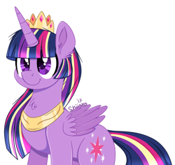 Size: 800x754 | Tagged: safe, artist:shiiazu, derpibooru import, twilight sparkle, twilight sparkle (alicorn), alicorn, pony, chest fluff, cutie mark, ear fluff, female, jewelry, mare, rainbow power, regalia, simple background, smiling, solo, transparent background