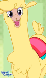 Size: 1761x3000 | Tagged: safe, artist:xwhitedreamsx, derpibooru import, paprika paca, alpaca, them's fightin' herds, community related, female, looking at you, open mouth, smiling