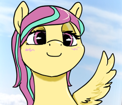 Size: 468x403 | Tagged: safe, artist:tacodeltaco, derpibooru exclusive, derpibooru import, oc, oc only, oc:star shower, female, looking at you, mare, smiling, wings