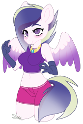 Size: 756x1120 | Tagged: safe, artist:leanne264, derpibooru import, oc, anthro, pegasus, base used, belly button, clothes, female, mare, midriff, offspring, parent:princess cadance, parent:shining armor, parents:shiningcadance, shorts, simple background, solo, transparent background