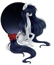 Size: 2097x2529 | Tagged: safe, artist:knaranayama, derpibooru import, oc, oc only, oc:pandora, earth pony, pony, augmented tail, female, high res, mare, night, simple background, sitting, solo, transparent background