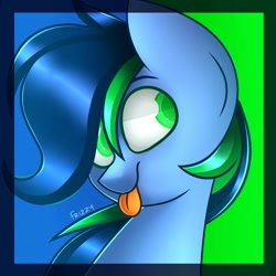 Size: 1000x1000 | Tagged: safe, artist:frizzyfrizzarts, artist:omegadusty, derpibooru import, oc, oc only, oc:trickster, icon, looking at you, mlem, silly, solo, tongue out