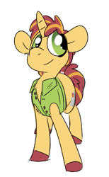 Size: 323x525 | Tagged: safe, artist:lilsunshinesam, derpibooru import, oc, oc only, pony, unicorn, clothes, shirt, smiling, solo