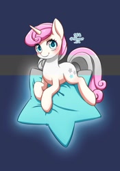 Size: 700x1000 | Tagged: safe, artist:shusu, derpibooru import, twinkleshine, pony, unicorn, female, looking at you, mare, pillow, solo