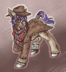 Size: 1123x1230 | Tagged: safe, artist:champ, derpibooru import, oc, oc:dusty hooves, ghoul, fallout equestria, clothes, ear piercing, male, piercing, tail wrap