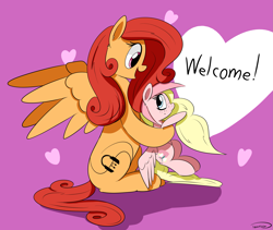 Size: 2797x2362 | Tagged: safe, artist:taurson, derpibooru import, oc, oc only, oc:soft melody, pegasus, pony, female, heart, hug, smiling