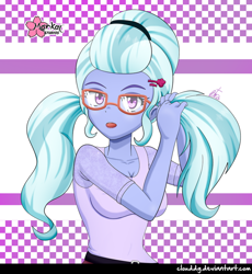 Size: 920x1000 | Tagged: safe, artist:clouddg, derpibooru import, sugarcoat, equestria girls, clothes, female, glasses, open mouth, solo
