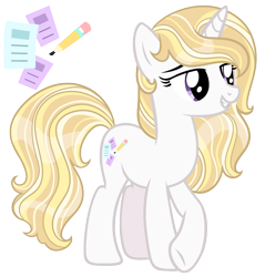 Size: 1425x1493 | Tagged: safe, artist:elskafox, derpibooru import, oc, oc only, oc:ricotta glow, unicorn, blonde, reference sheet, shiny, simple background, solo, transparent background