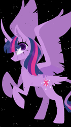 Size: 719x1280 | Tagged: safe, artist:missycreates, derpibooru import, part of a set, twilight sparkle, twilight sparkle (alicorn), alicorn, pony, black background, colored pupils, curved horn, female, leonine tail, lineless, mare, simple background, solo, tail feathers