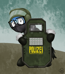 Size: 950x1080 | Tagged: safe, artist:sabrib, derpibooru import, oc, oc:tinker doo, blitz (r6s), clothes, cosplay, costume, glasses, helmet, male, rainbow six siege, shield