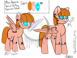 Size: 1255x948 | Tagged: safe, artist:artyanasartgallery, derpibooru import, oc, oc:mina skyscorch, original species, pegasus, pony, fallout equestria, female, mare, showcase, solo, toy pony, watermark