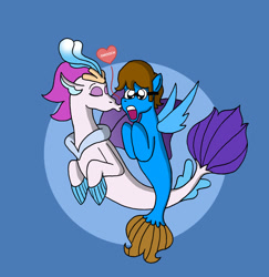 Size: 1024x1052 | Tagged: safe, artist:verycomicrelief, derpibooru import, queen novo, oc, oc:blaine, seapony (g4), my little pony: the movie, canon x oc, jaw drop, kiss on the cheek, kissing, open mouth, seaponified, smooch, species swap