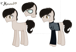 Size: 2432x1679 | Tagged: safe, artist:spectrumnightyt, derpibooru import, oc, oc:mouadh, earth pony, pony, clothes, glasses, reference sheet, shirt, simple background, solo, transparent background