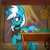 Size: 2500x2500 | Tagged: safe, artist:themodpony, derpibooru import, oc, oc only, oc:baby blue, unicorn, apron, blue fur, blushing, bruised, cart, choker, clothes, purple eyes, solo, two toned mane, two toned tail