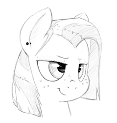 Size: 996x1043 | Tagged: safe, artist:trickydick, derpibooru import, babs seed, earth pony, pony, bust, female, filly, freckles, monochrome, solo