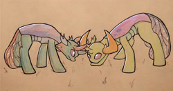 Size: 4608x2440 | Tagged: safe, artist:moemneop, derpibooru import, pharynx, thorax, changedling, changeling, brothers, changedling brothers, duo, king thorax, male, prince pharynx, traditional art