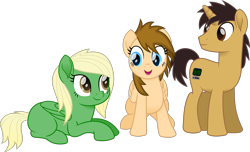 Size: 1655x1004 | Tagged: safe, artist:peahead, derpibooru import, oc, oc only, oc:data wave, oc:stellar winds, pegasus, pony, unicorn, my little pony: the movie, blonde, blue eyes, brown eyes, female, male, mare, movie accurate, simple background, smiling, stallion, transparent background, vector