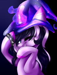 Size: 2000x2600 | Tagged: safe, artist:sodapopfairypony, derpibooru import, oc, oc:chia seed, pony, unicorn, female, hat, high res, magic, mare, solo, witch hat