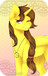 Size: 1024x1624 | Tagged: safe, artist:itsizzybel, derpibooru import, oc, oc:sara, alicorn, pony, female, mare, one eye closed, solo, wink