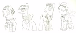 Size: 2952x1341 | Tagged: safe, artist:general5, derpibooru import, cyborg, earth pony, pegasus, pony, borderlands, crossover, female, fiona, glasses, hat, male, mare, ponified, rhys, sasha, sketch, stallion, tales from the borderlands, traditional art, vaughn