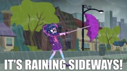 Size: 1536x863 | Tagged: safe, derpibooru import, edit, edited screencap, screencap, sci-twi, twilight sparkle, eqg summertime shorts, equestria girls, monday blues, canterlot high, family guy, ollie williams, rain, reference, umbrella, wind