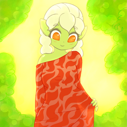 Size: 1929x1929 | Tagged: safe, artist:sigpi, derpibooru import, granny smith, anthro, earth pony, clothes, cute, female, mare, solo, young granny smith, younger