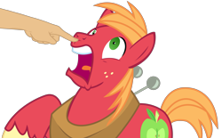 Size: 5619x3494 | Tagged: safe, artist:sketchmcreations, derpibooru import, edit, edited edit, big macintosh, no second prances, ahhh, boop, boop edit, hand, male, non-consensual booping, raised hoof, screaming, simple background, solo, transparent background, vector