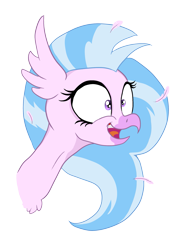 Size: 1849x2467 | Tagged: safe, artist:paskanaakka, derpibooru exclusive, derpibooru import, silverstream, classical hippogriff, hippogriff, school daze, bust, feather, portrait, shrunken pupils, simple background, smiling, solo, transparent background