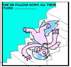 Size: 303x286 | Tagged: safe, artist:shadok123, derpibooru import, silverstream, classical hippogriff, hippogriff, school daze, it keeps happening, jewelry, necklace, solo, stairs, sweet bro and hella jeff, that hippogriff sure does love stairs, vulgar