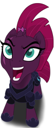 Size: 2334x5466 | Tagged: safe, artist:ejlightning007arts, derpibooru import, tempest shadow, pony, unicorn, my little pony: the movie, armor, broken horn, eye scar, female, looking up, mare, open up your eyes, scar, simple background, singing, solo, transparent background, vector