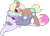 Size: 1024x730 | Tagged: safe, artist:kiara-kitten, derpibooru import, oc, oc only, oc:blossom, oc:sandy, pony, unicorn, female, mare, on back, simple background, transparent background