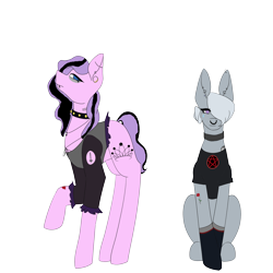 Size: 3000x3000 | Tagged: safe, artist:blacksky1113, artist:icey-wicey-1517, derpibooru import, diamond tiara, silver spoon, earth pony, pony, collaboration, clothes, collar, colored, cross, duo, dyed hair, dyed mane, ear piercing, earring, emo, eyeliner, eyeshadow, female, goth, inverted cross, jewelry, lip piercing, makeup, mane dye, mare, necklace, nose piercing, nose ring, older, older diamond tiara, older silver spoon, pentagram, piercing, shirt, simple background, socks, spiked collar, t-shirt, tattoo, transparent background