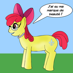 Size: 993x1000 | Tagged: safe, artist:zefrenchm, derpibooru import, apple bloom, alternate cutie mark, french, glasses, jewelry, necklace, pearl necklace, solo