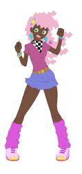 Size: 1433x3000 | Tagged: safe, artist:icey-wicey-1517, artist:johnjoseco, derpibooru import, cheerilee, human, 80s, 80s cheerilee, alternate hairstyle, belt, bracelet, braces, cheeribetes, clothes, colored, converse, cute, dark skin, ear piercing, earring, female, humanized, jewelry, leg warmers, miniskirt, open mouth, piercing, pleated skirt, shoes, simple background, skirt, solo, thighs, transparent background