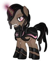 Size: 1089x1317 | Tagged: safe, artist:thecreativeenigma, derpibooru import, unicorn, armor, fangs, korn, male, simple background, solo, stallion, transparent background