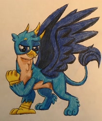 Size: 2435x2890 | Tagged: safe, artist:bozzerkazooers, derpibooru import, gallus, griffon, school daze, season 8, high res, male, smiling, smirk, solo, traditional art