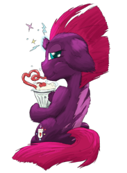 Size: 1584x2160 | Tagged: safe, artist:firefanatic, derpibooru import, fizzlepop berrytwist, tempest shadow, big ears, broken horn, bubble, cute, cutie mark, eye scar, fluffy, horn, messy mane, milkshake, scar, silly straw, simple background, solo, sparking horn, transparent background, villains of equestria collab